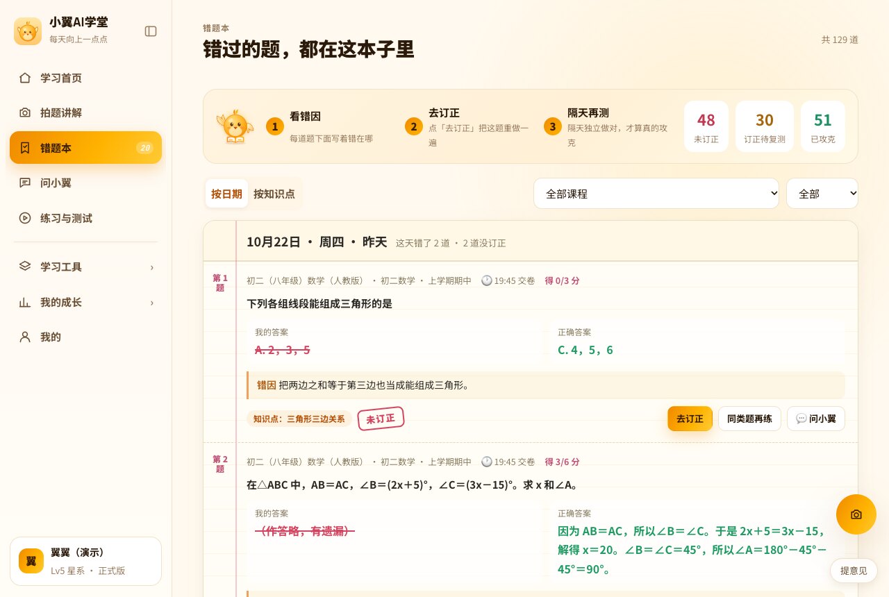 错题本:未订正 48、订正待复测 30、已攻克 51,下面是今天的错题和错因